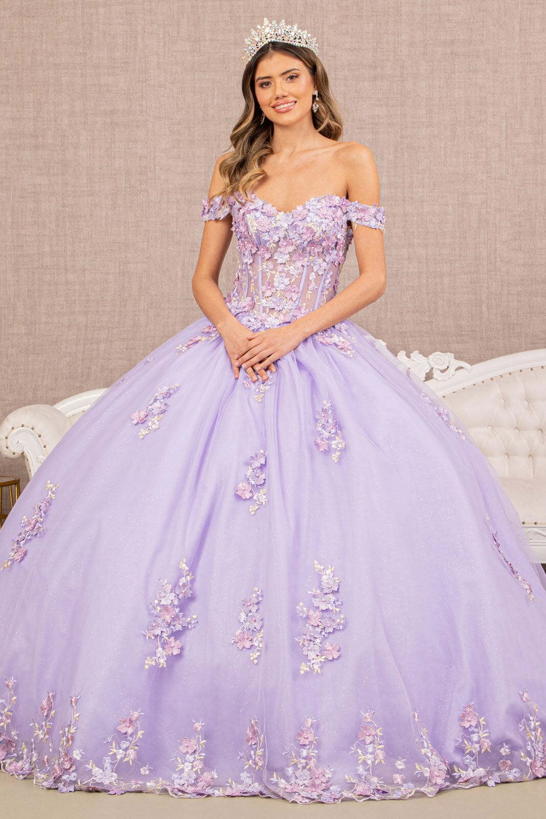 Off Shoulder Sheer Corset Ball Gown Elizabeth K GL3182 - Formal Dress Shops Lilac / 2XL Off Shoulder Sheer Corset Ball Gown Elizabeth K GL3182 - Formal Dress Shops Lilac / 2XL