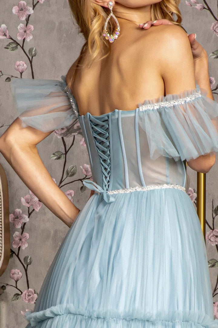 Off Shoulder Sheer Corset Tiered Gown by GLS Gloria GL3453