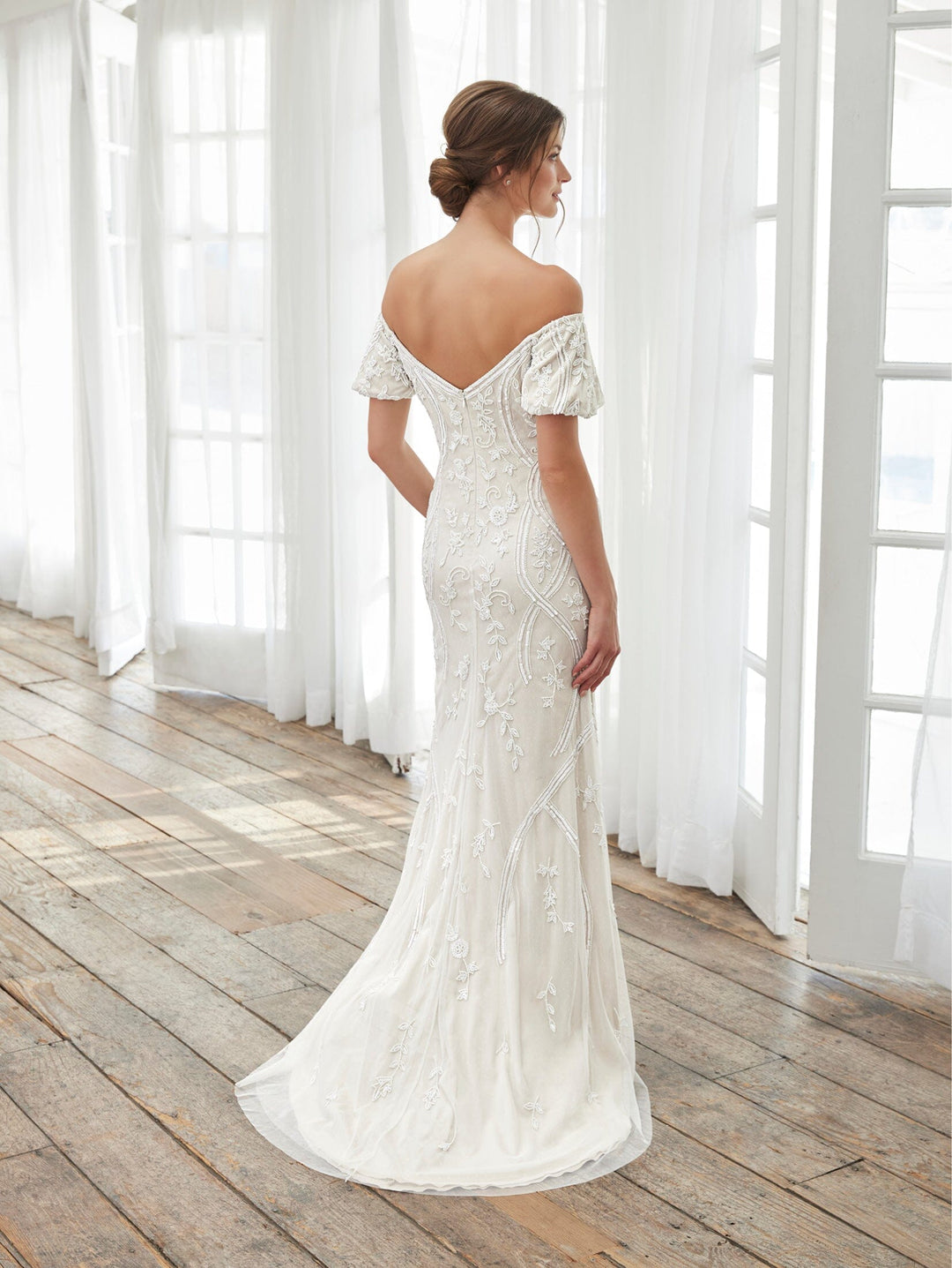 Off Shoulder Slit Bridal Dress by Adrianna Papell 40405