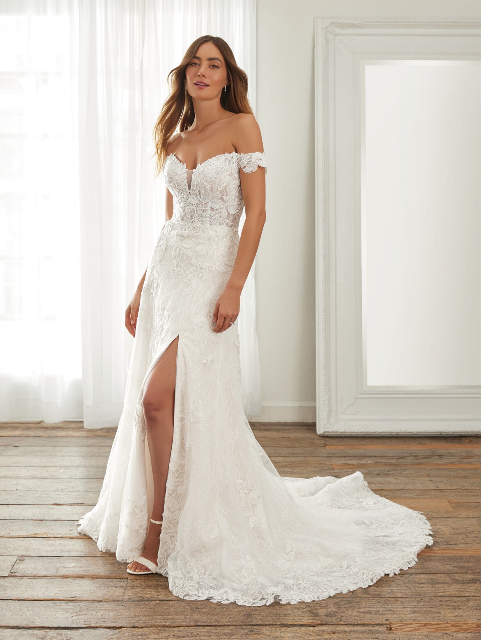 Off Shoulder Slit Bridal Gown by Adrianna Papell 31230 ABC Fashion Off Shoulder Slit Bridal Gown by Adrianna Papell 31230 ABC Fashion