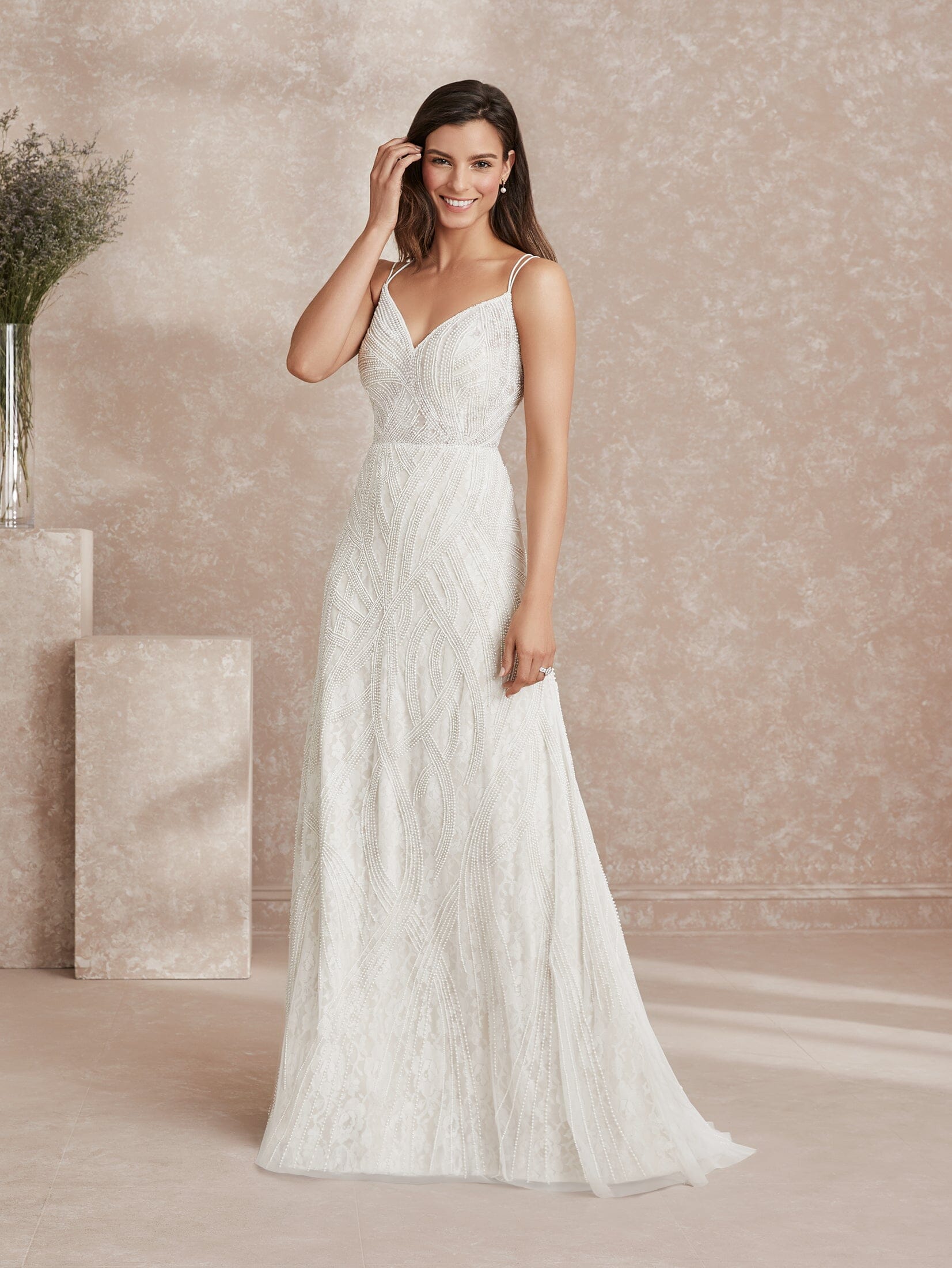 Pearl Beaded A-line Wedding Dress by Adrianna Papell 40301 Pearl Beaded A-line Wedding Dress by Adrianna Papell 40301