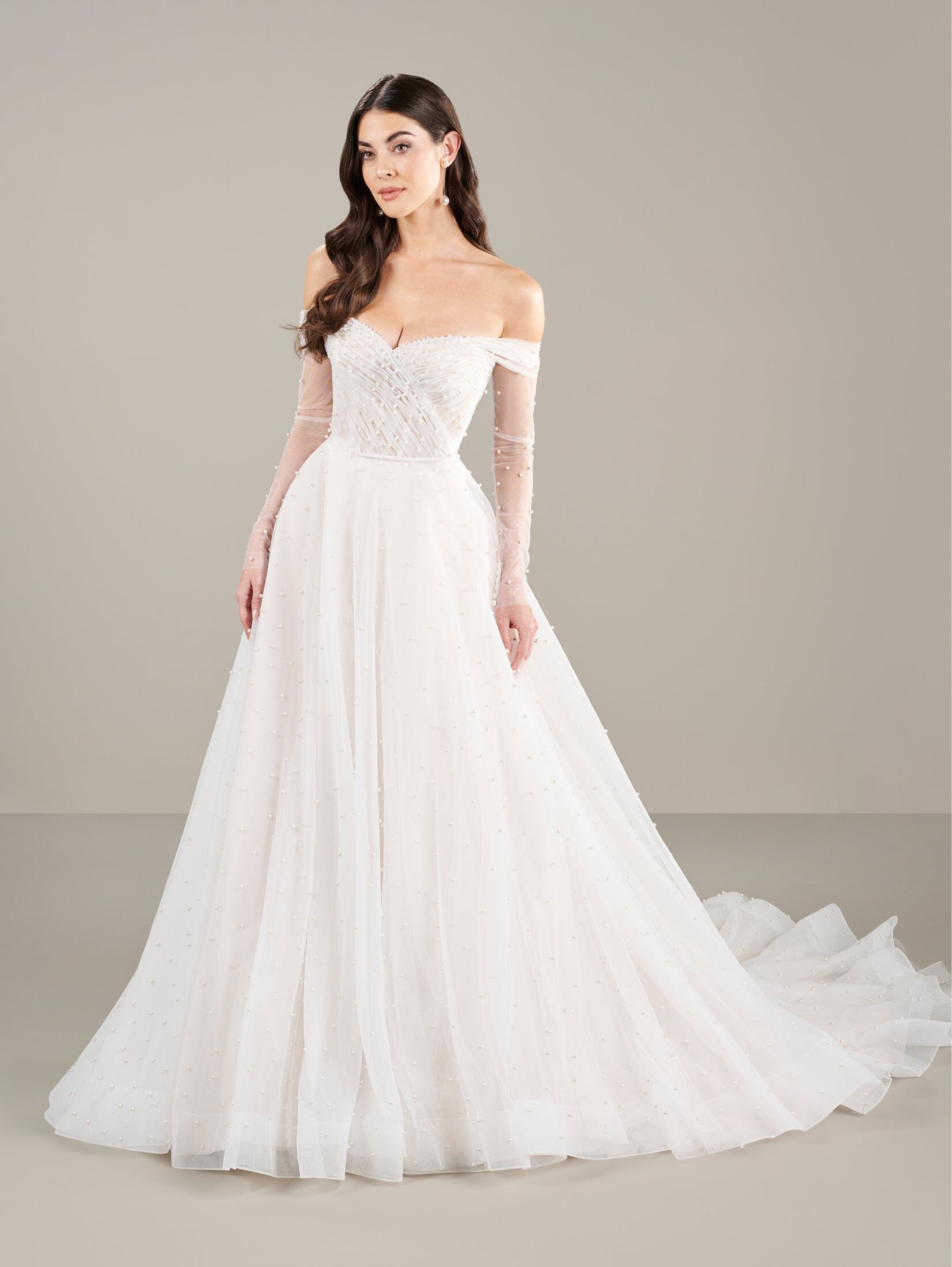 Pearl Beaded Off Shoulder Bridal Gown by Adrianna Papell 31278 ABC Fashion Pearl Beaded Off Shoulder Bridal Gown by Adrianna Papell 31278 ABC Fashion