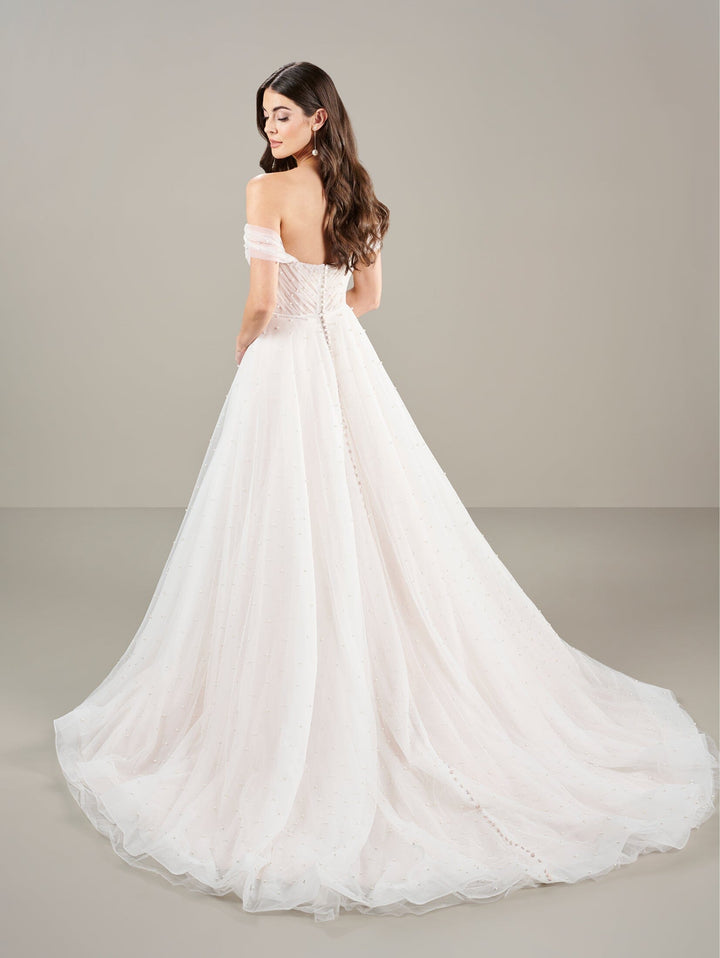 Pearl Beaded Off Shoulder Bridal Gown by Adrianna Papell 31278