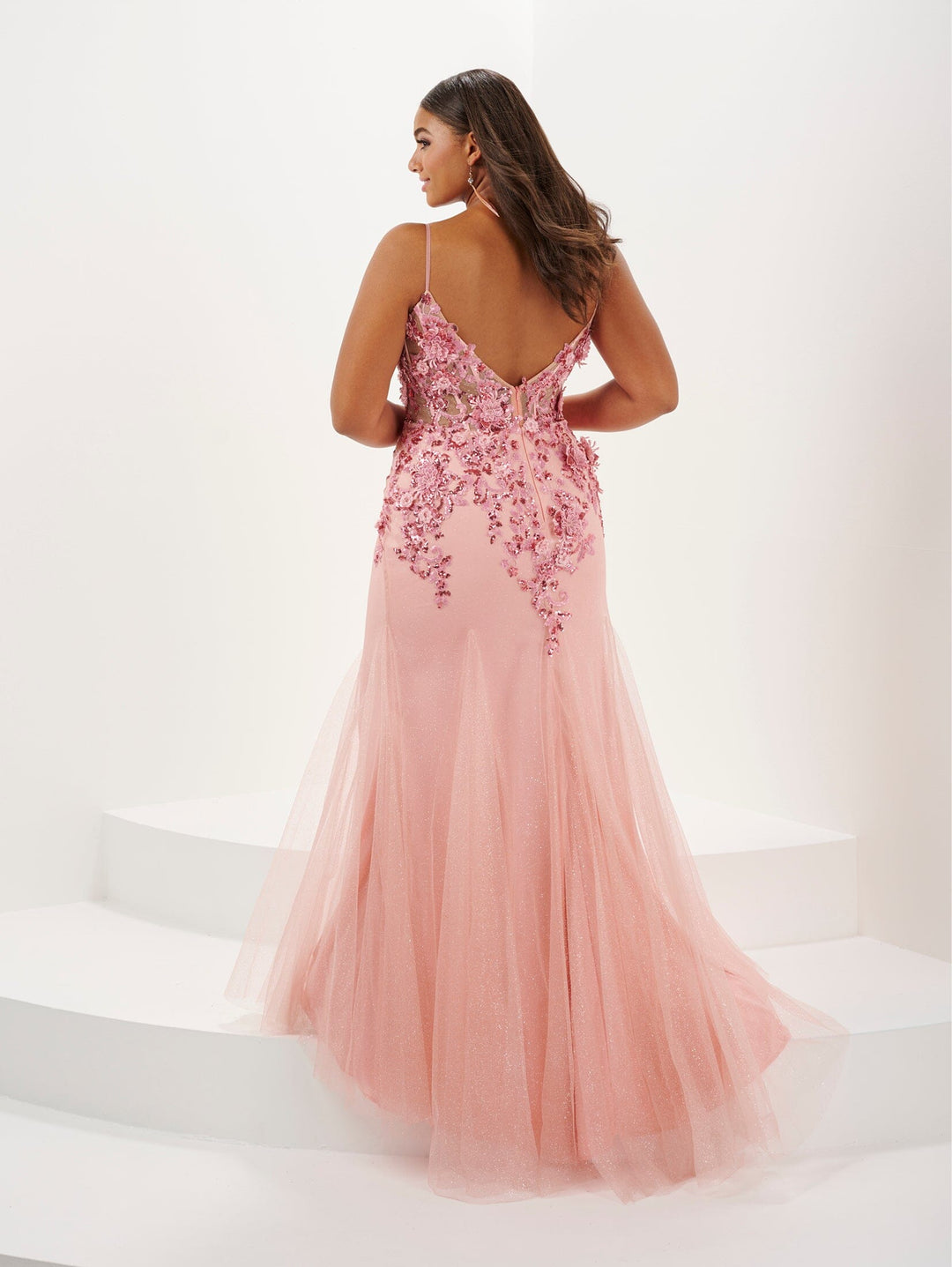 Plus Size Applique Sheer Corset Gown by Tiffany Designs 16133