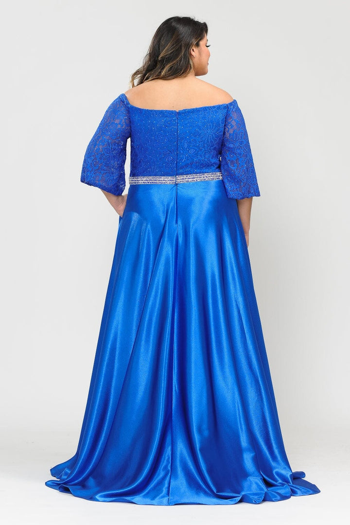 Plus Size Long Off Shoulder Dress with Sleeves by Poly USA W1008