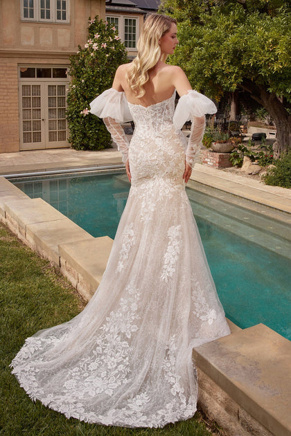 Puff Sleeve Lace Mermaid Bridal Gown by Ladivine CDS431W – ABC Fashion