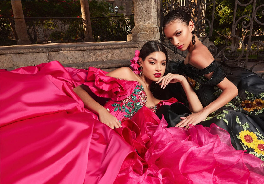 Ruffled Floral Charro Quinceanera Dress by Ragazza M44-144