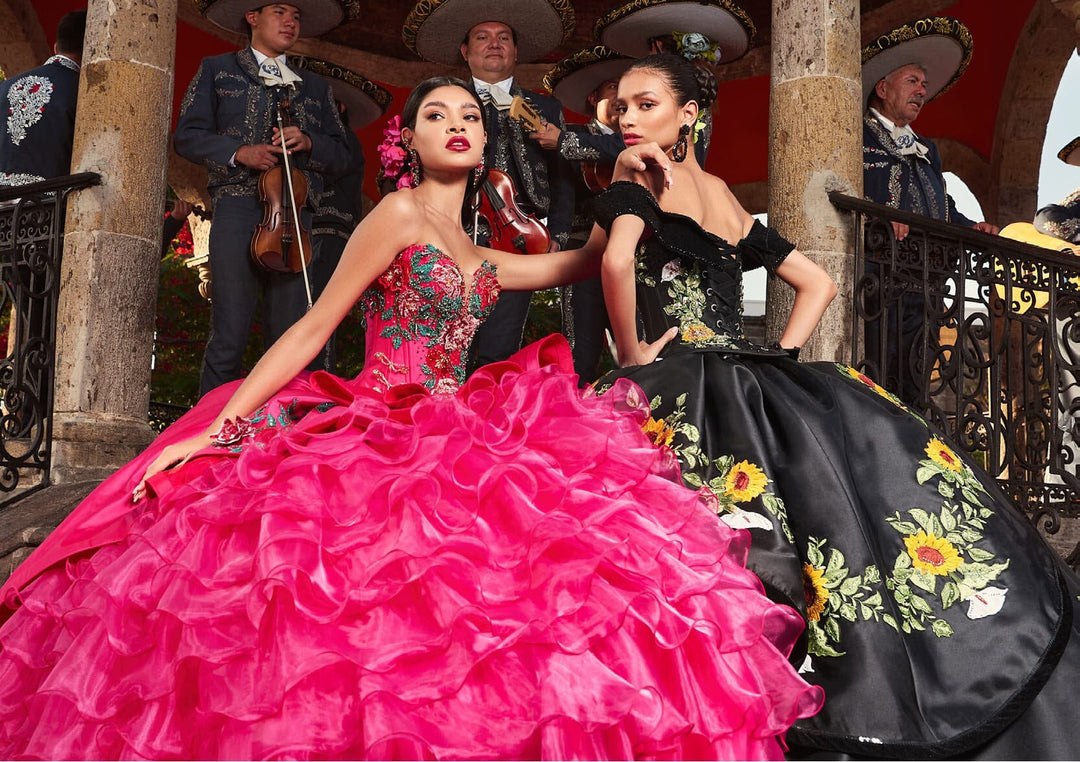 Ruffled Floral Charro Quinceanera Dress by Ragazza M44-144