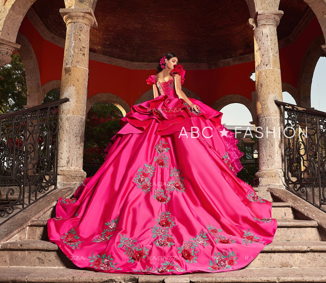 Ruffled Floral Charro Quinceanera Dress by Ragazza M44-144