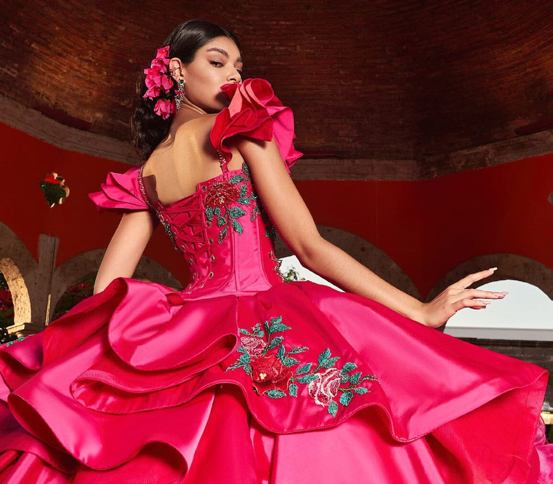 Ruffled Floral Charro Quinceanera Dress by Ragazza M44-144