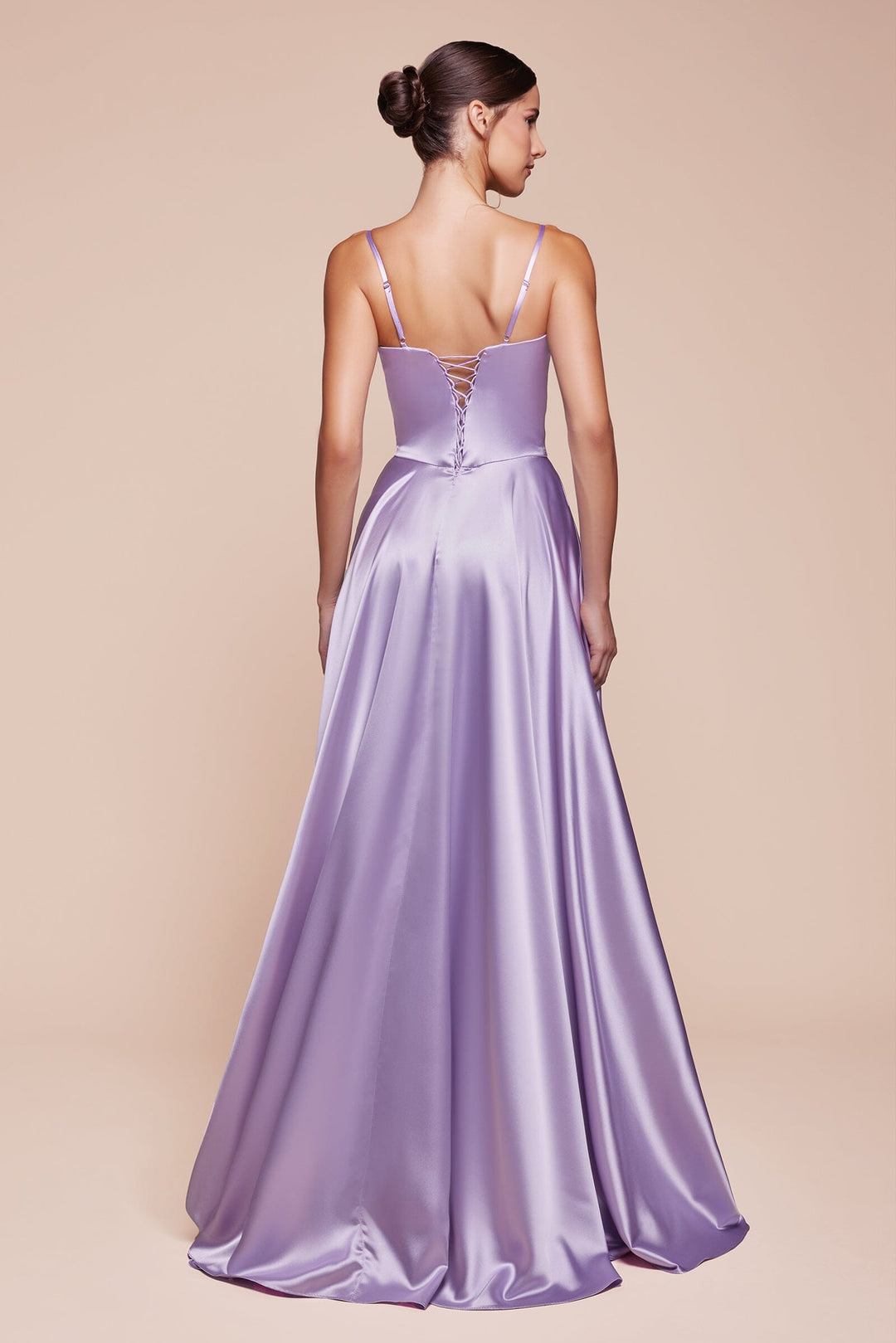 Satin Sleeveless Corset A-line Slit Gown by Ladivine CD337