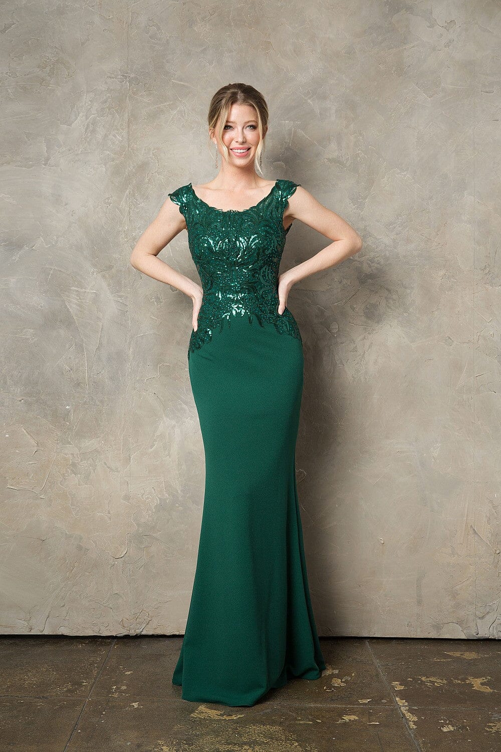Sequin Embroidered Fitted Cap Sleeve Gown by Juno 0957 – ABC Fashion