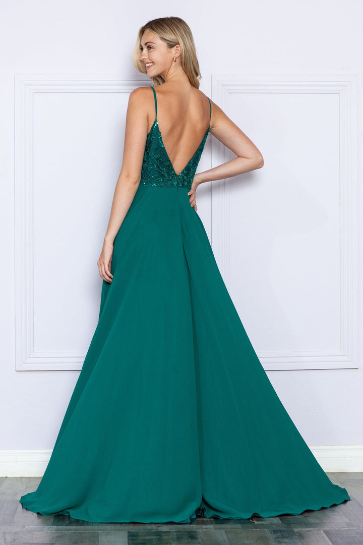 Sequin Embroidered Sleeveless Slit Gown by Poly USA 9368