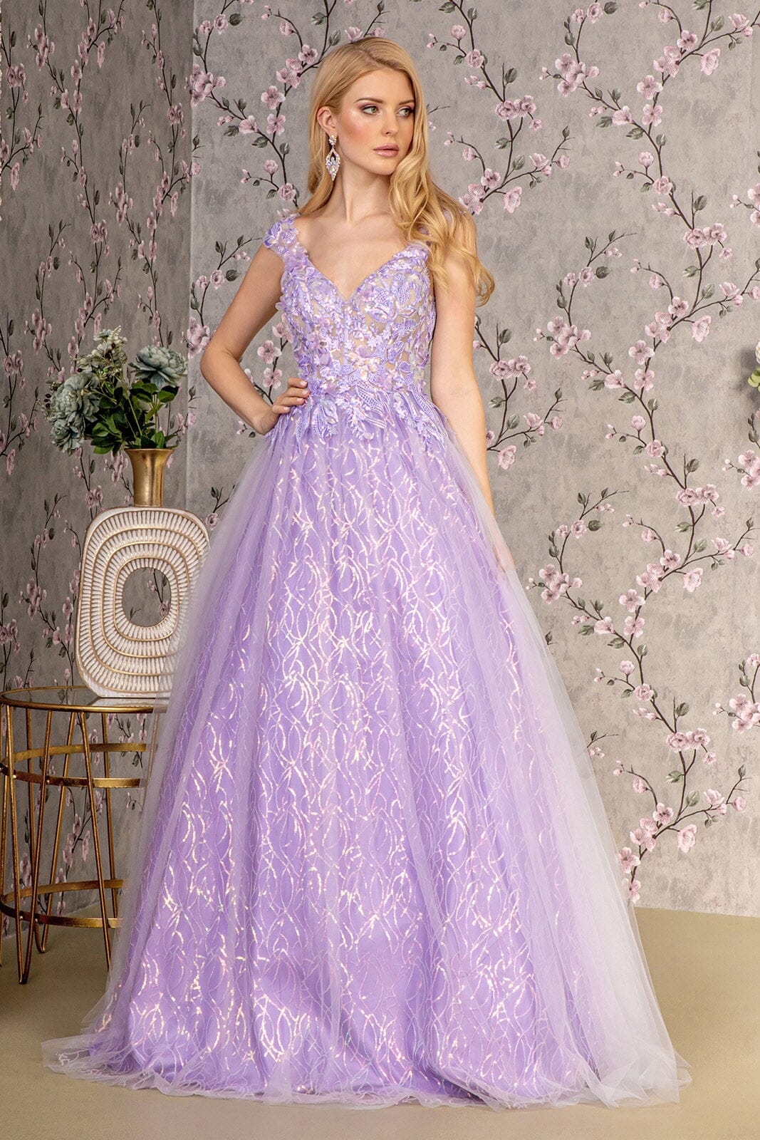 Sequin Print Sleeveless A-line Gown by GLS Gloria GL3398  ABC Fashion