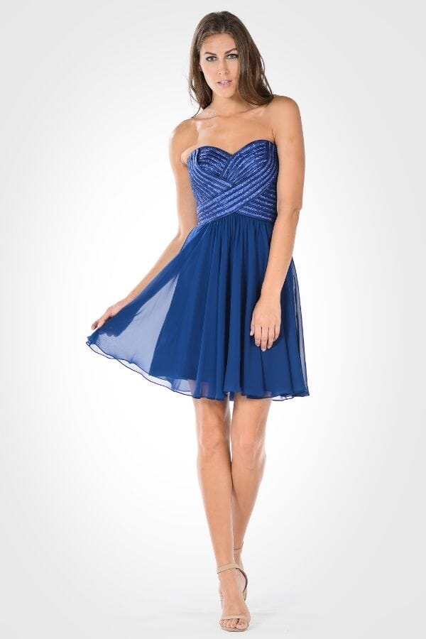 Short Strapless Dress with Sequined Top by Poly USA 7716