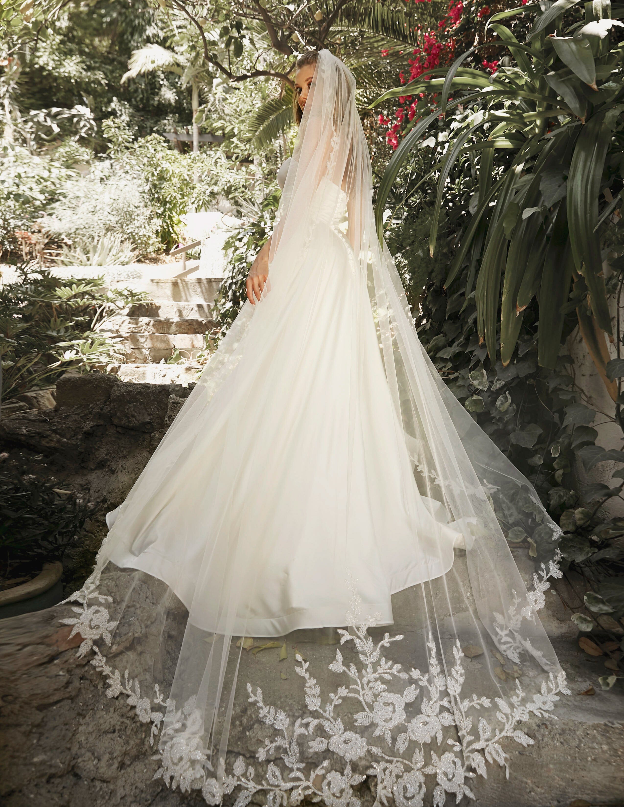 Spring Bouquet Bead Edge Cathedral Veil by Ladivine V001 – ABC Fashion