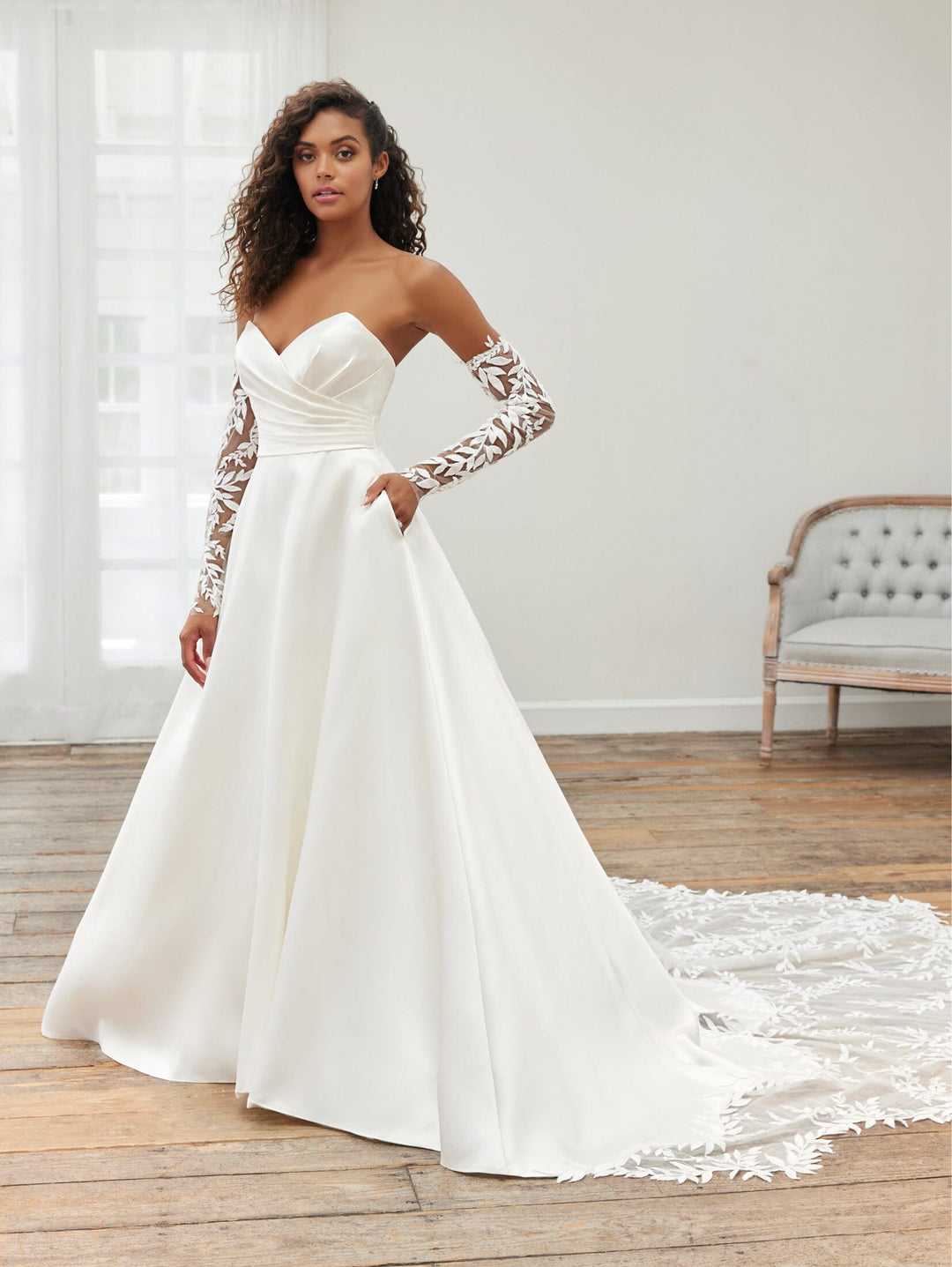 Strapless Long Sleeve Bridal Gown by Adrianna Papell 31254