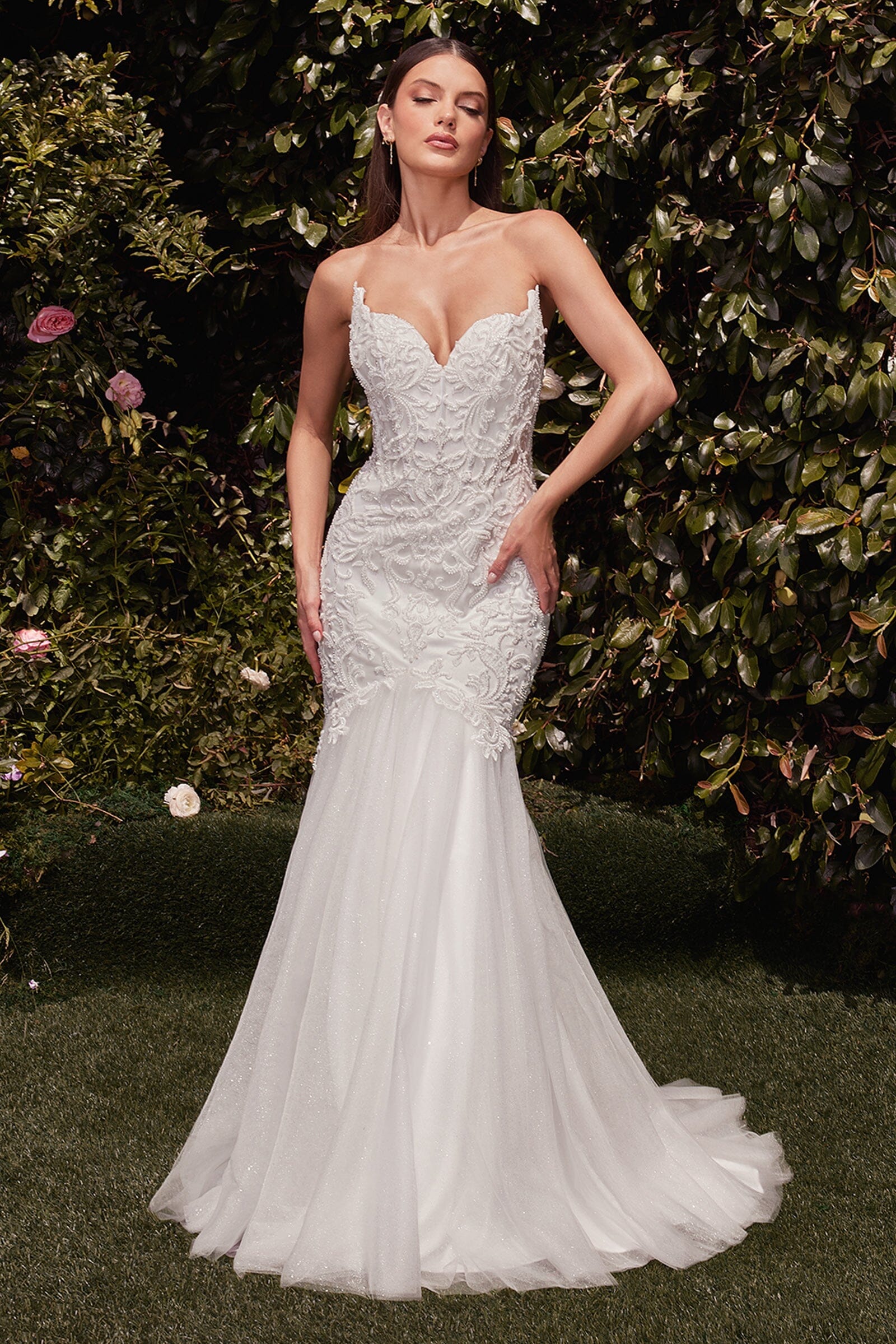 fitted lace wedding dress Strapless Mermaid Bridal Gown by Ladivine CDS482W – ABC Fashion