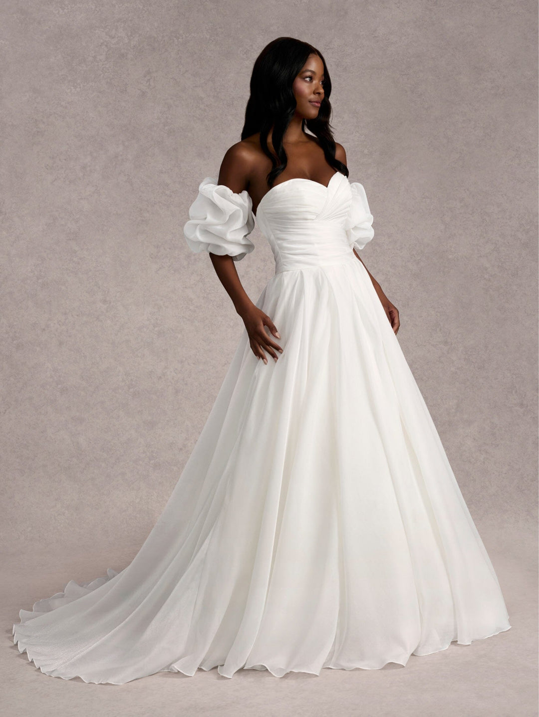 Strapless Puff Sleeve Bridal Gown by Adrianna Papell 31255