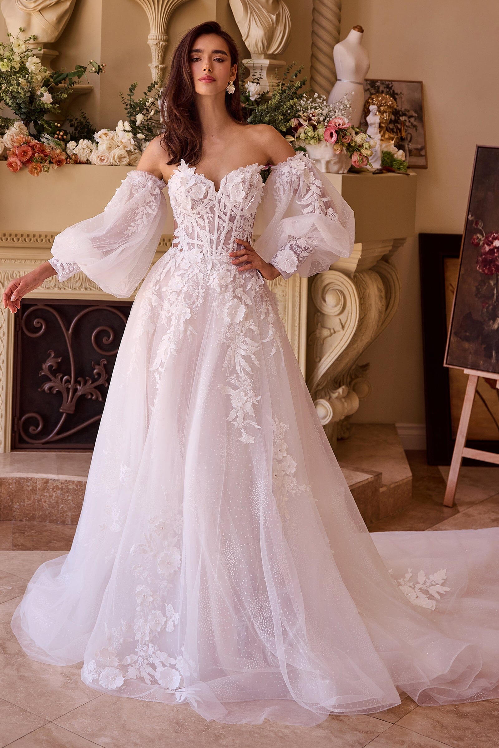 Strapless Puff Sleeve Bridal Gown by Ladivine WL018 – ABC Fashion