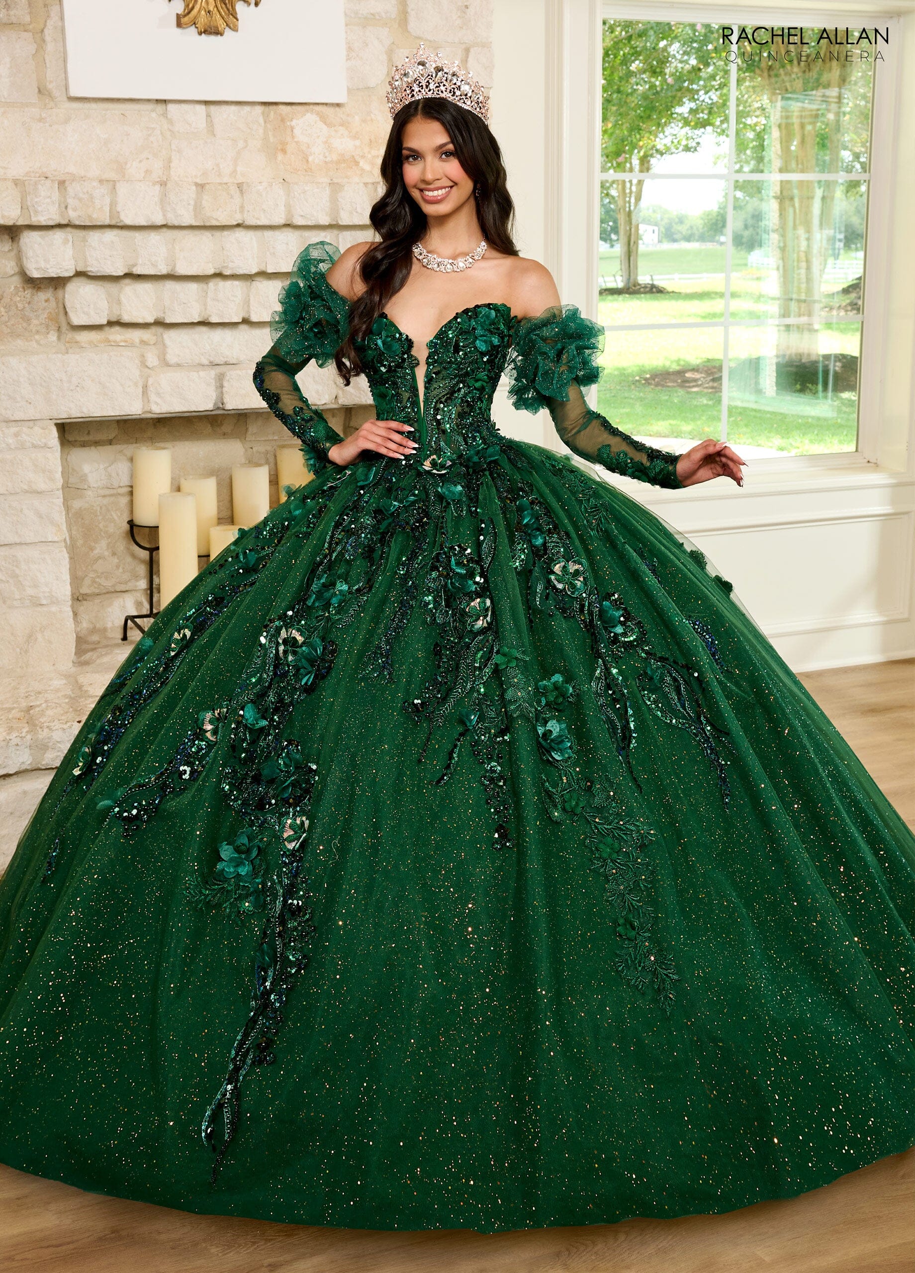 Strapless Puff Sleeve Quinceanera Dress by Rachel Allan RQ2184 16 / Emerald Green Strapless Puff Sleeve Quinceanera Dress by Rachel Allan RQ2184 16 / Emerald Green