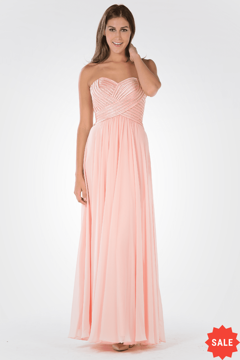 Strapless Sweetheart Gown with Sequined Top by Poly USA 7714