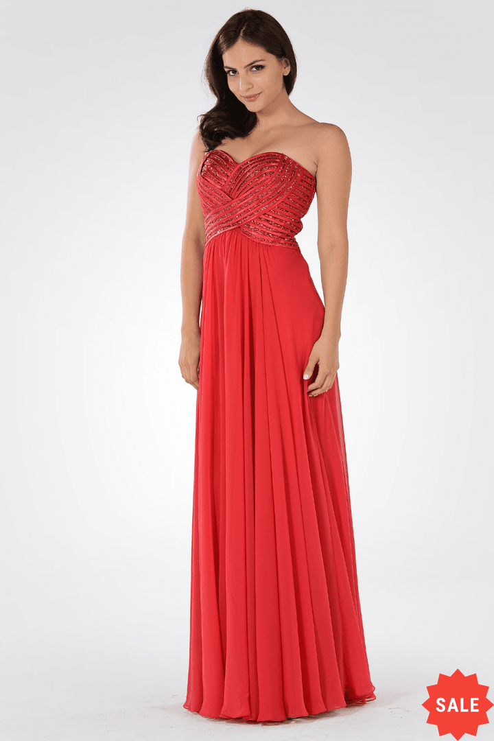 Strapless Sweetheart Gown with Sequined Top by Poly USA 7714