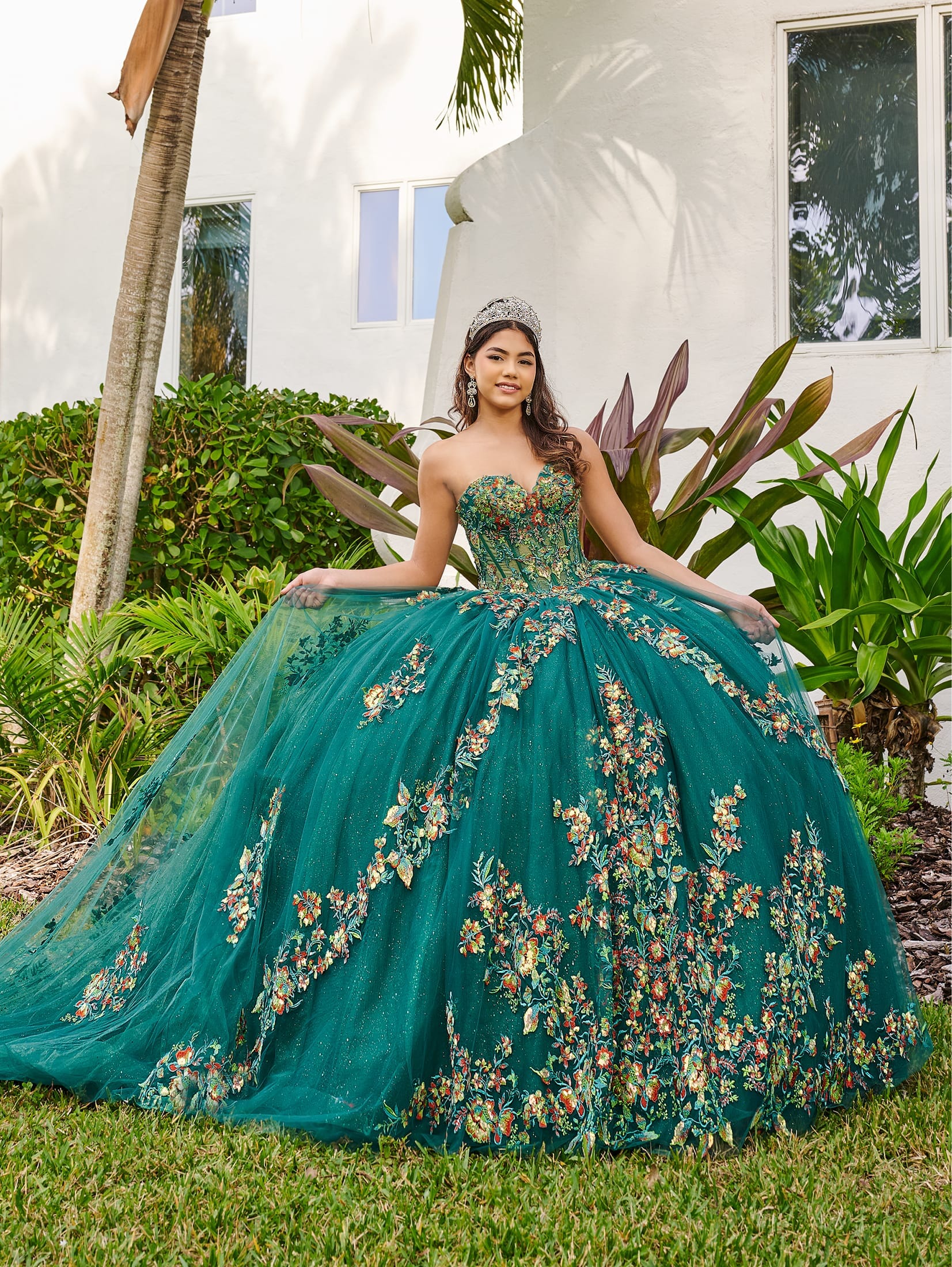 forest green quince dress Emerald Sparkly Ball Gown shoulder neckline adds a romantic flair Emerald Green Quinceanera Dresses Gold