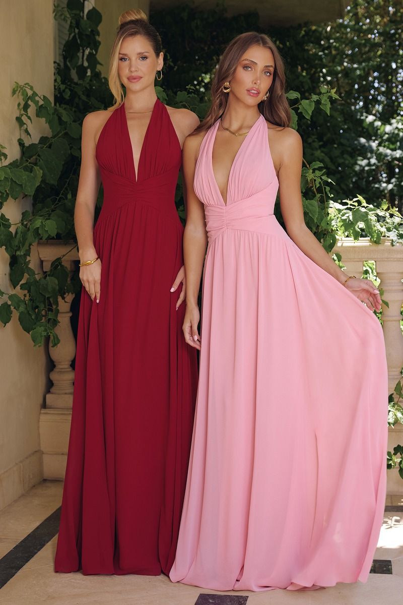Amoris T715 Chiffon A-Line Halter Gown with Plunging V-Neckline Navy / Xs
