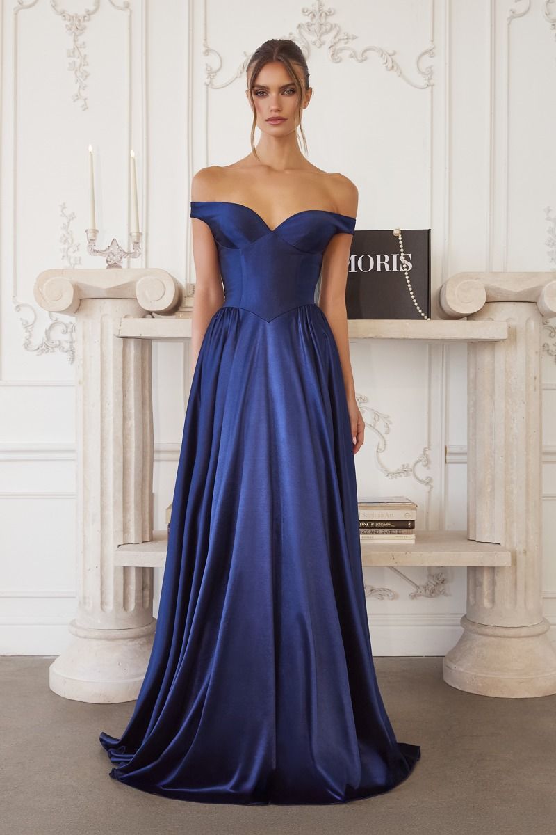 Amoris T821 Elegant Off-The-Shoulder A-Line Gown Navy / M