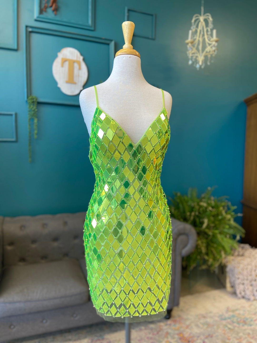 Mirror Beaded Short V-Neck Dress by Jovani 42208