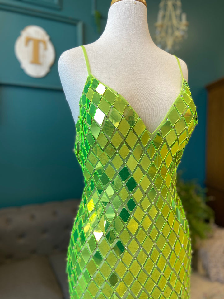 Mirror Beaded Short V-Neck Dress by Jovani 42208