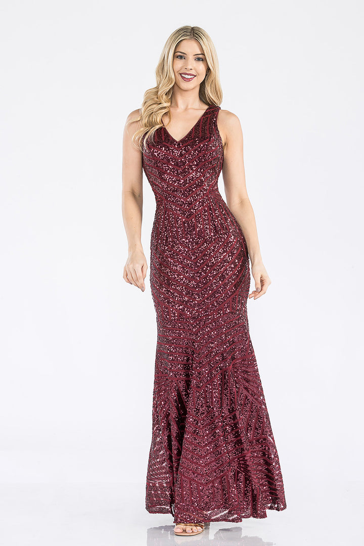 Sequin Print V-Neck Mermaid Dress by Lenovia 5150