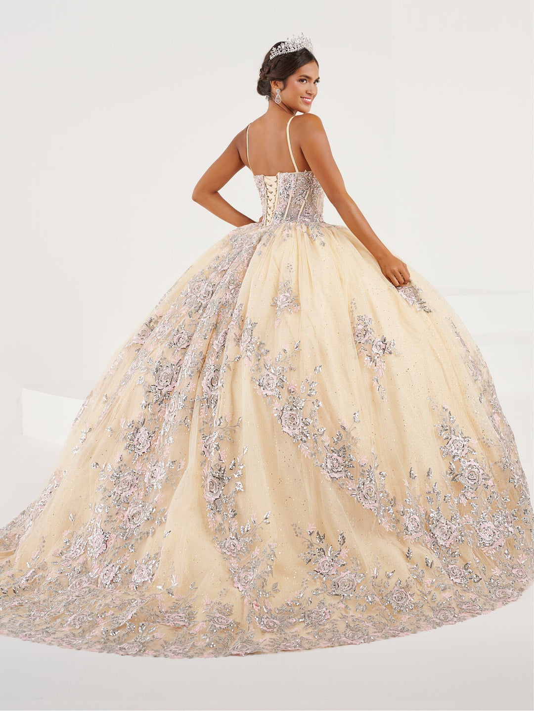 V-Neck Cape Sleeve Quinceanera Dress by Fiesta Gowns 56491