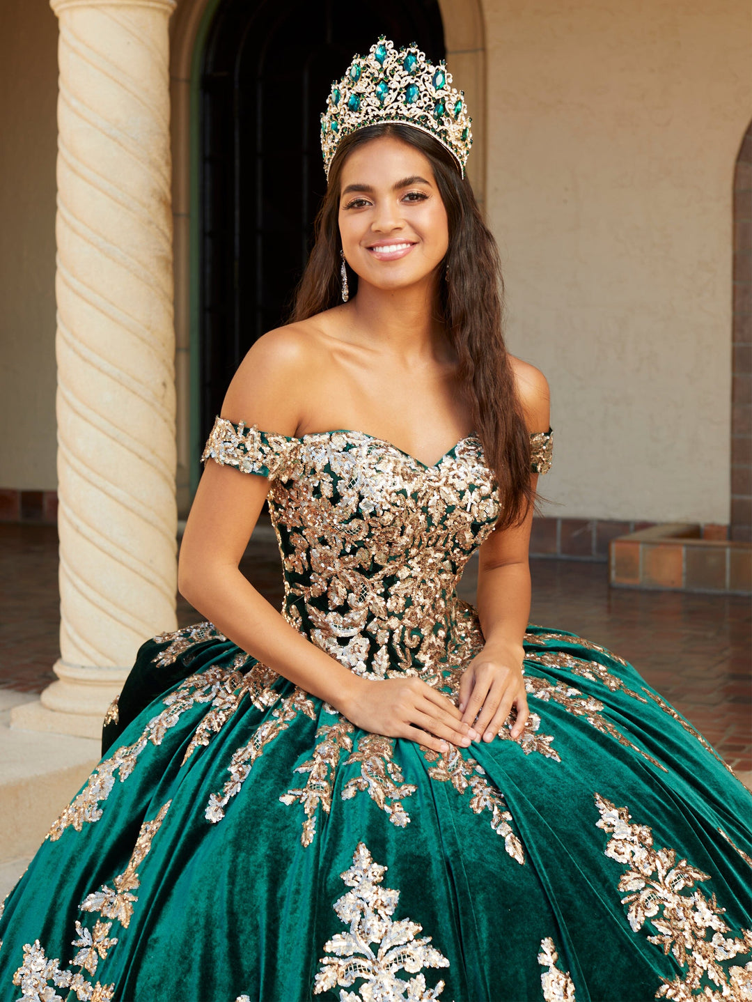 Velvet Off Shoulder Quinceanera Dress by House of Wu 26065