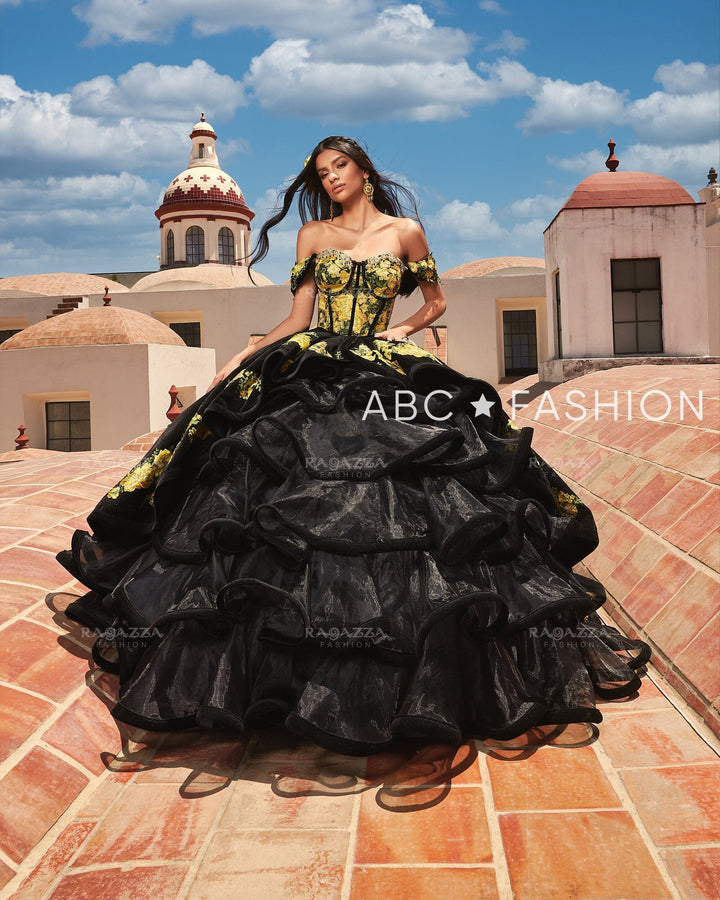 Yellow Floral Ruffled Quinceanera Dress by Ragazza MV49-149