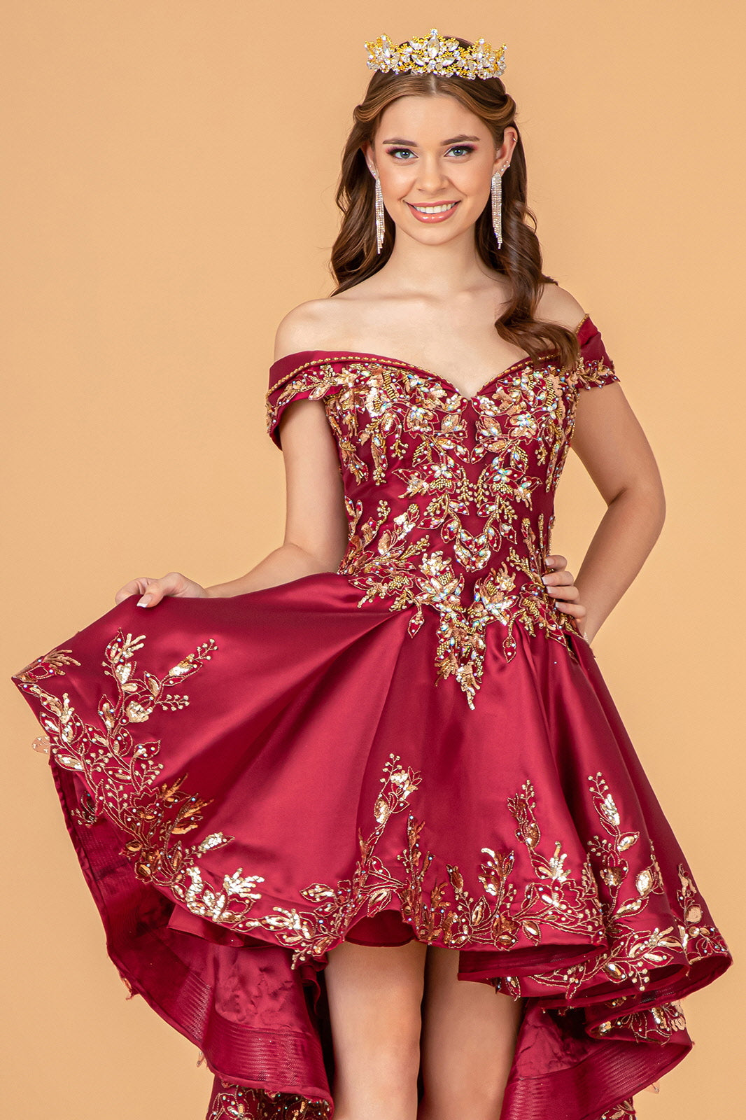 2 Piece Off Shoulder Satin Ball Gown by Elizabeth K GL3098