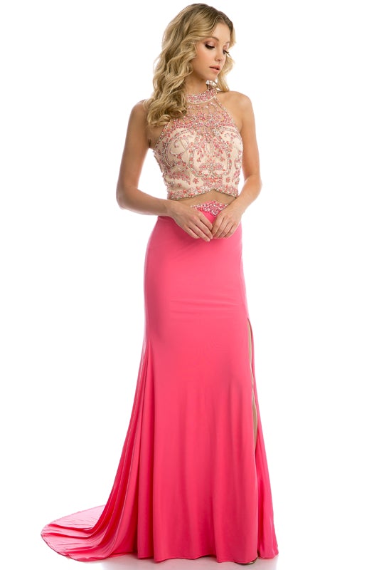 Beaded Side Cutout Fitted Gown by Juliet 620