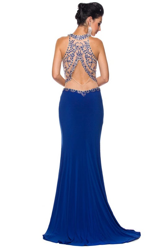 Beaded Side Cutout Fitted Gown by Juliet 620