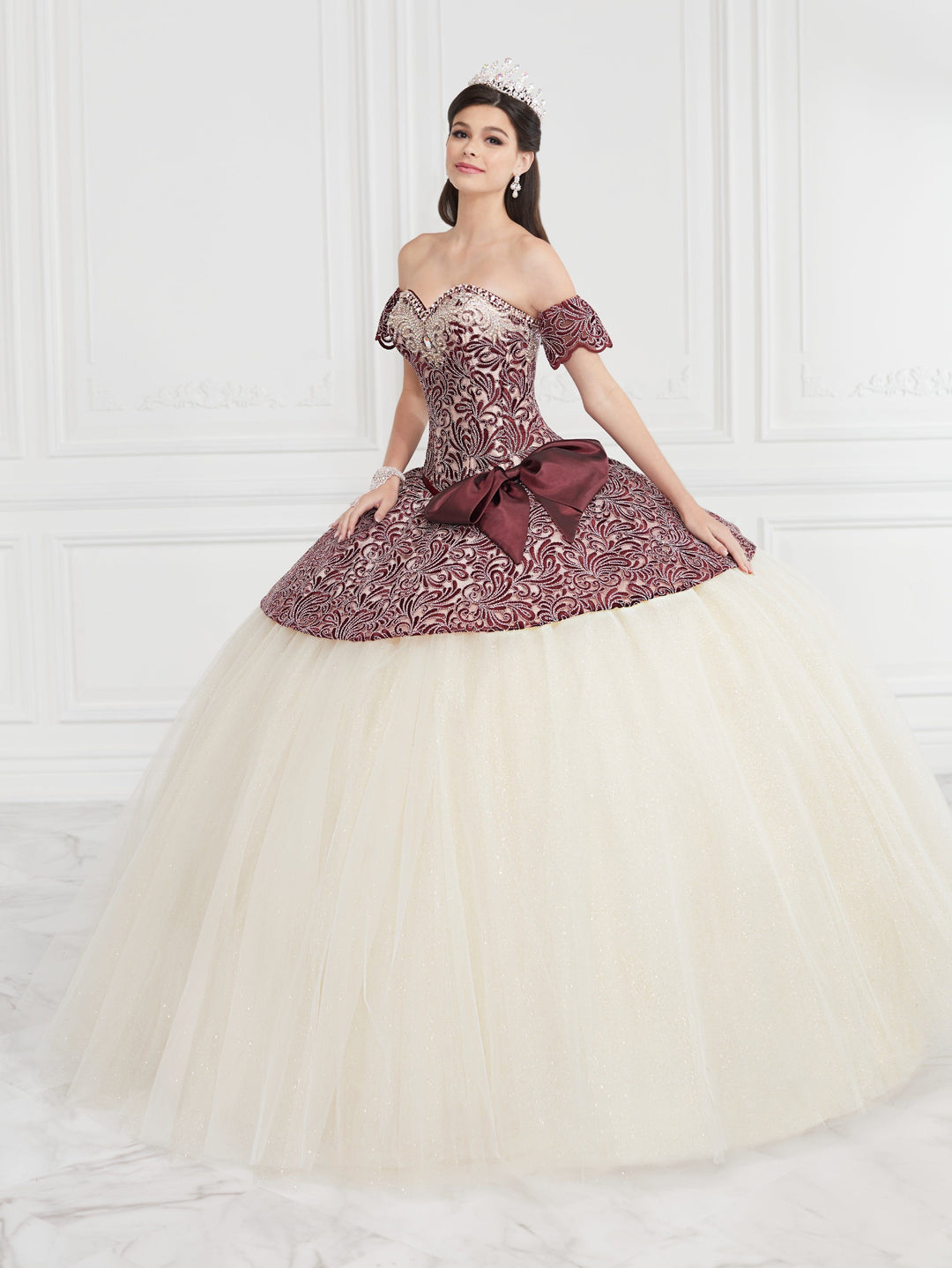 3 Piece Strapless Jacquard Quinceanera Dress by LA Glitter 24065-Quinceanera Dresses-ABC Fashion