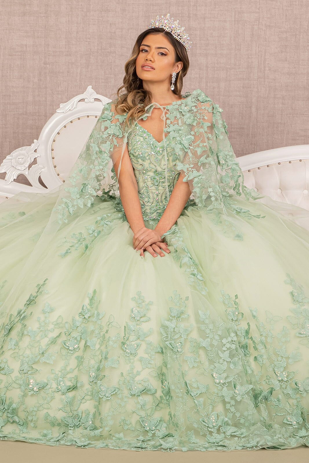 3D Butterfly Cape Ball Gown by Elizabeth K GL3104