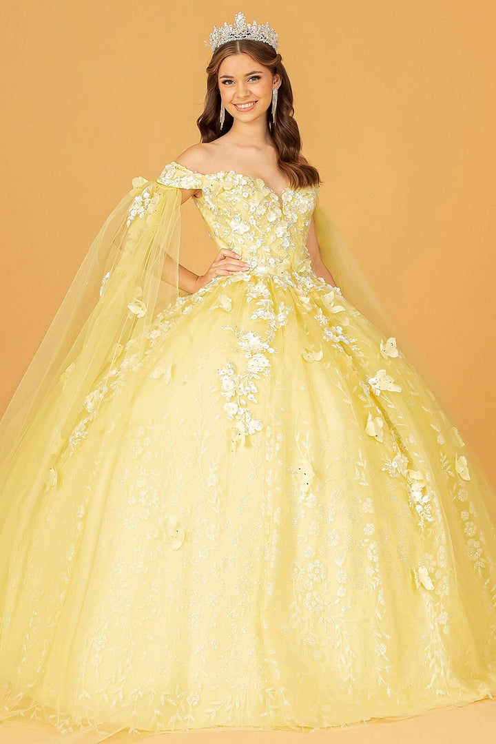 3D Butterfly Cape Sleeve Ball Gown by Elizabeth K GL3111