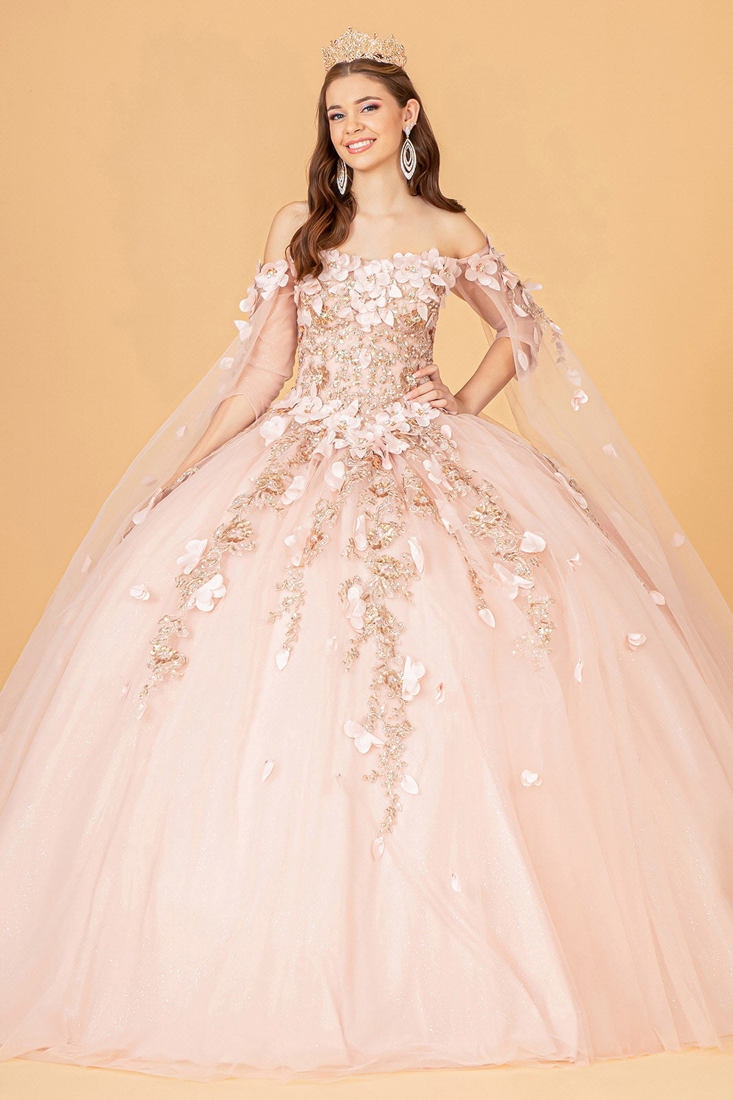 rose gold dress with cape Sequin Cape Sleeve Prom Dress – Mini & Long Gown