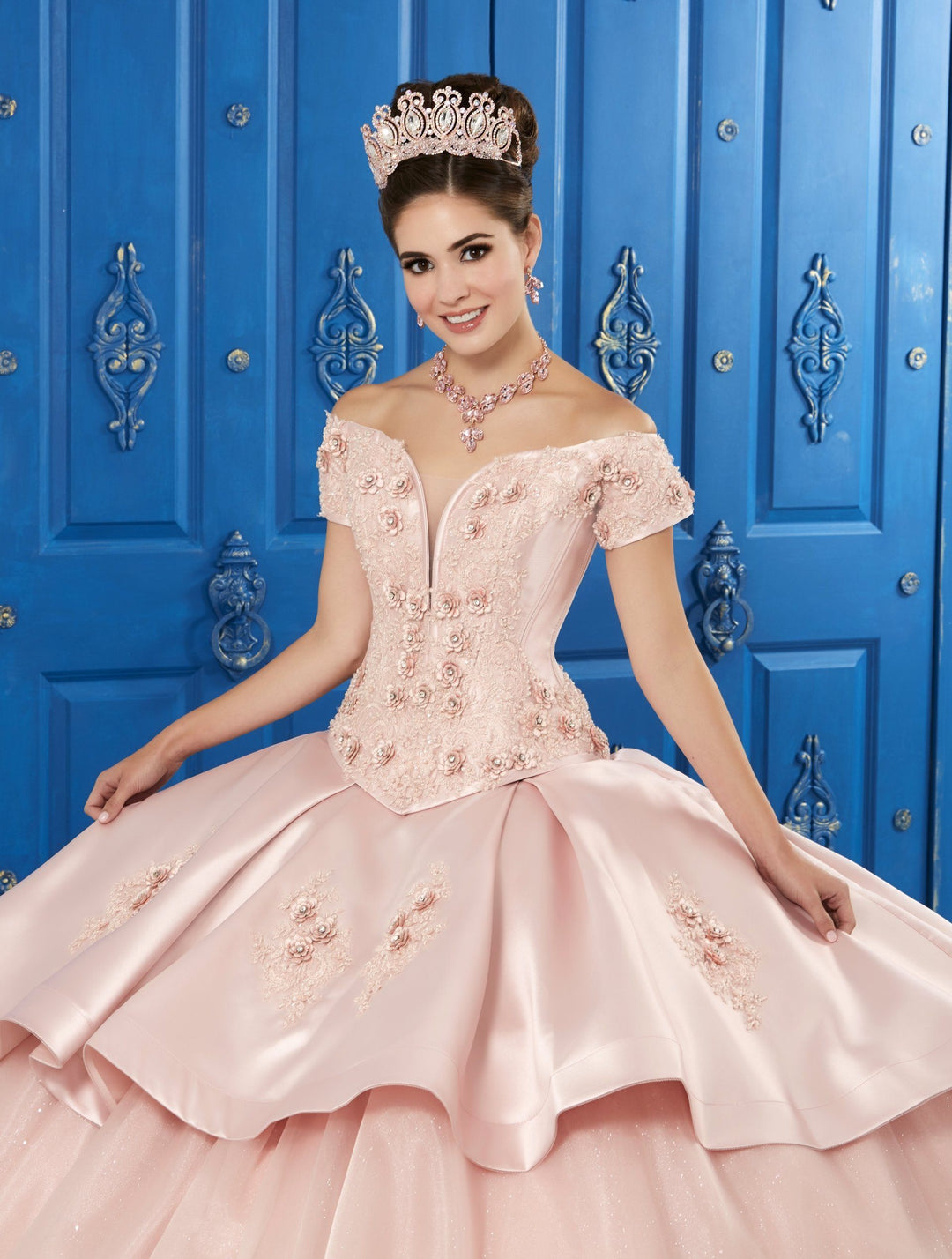 3D Floral Dress with Short Sleeves by House of Wu LA Glitter 24044-Quinceanera Dresses-ABC Fashion