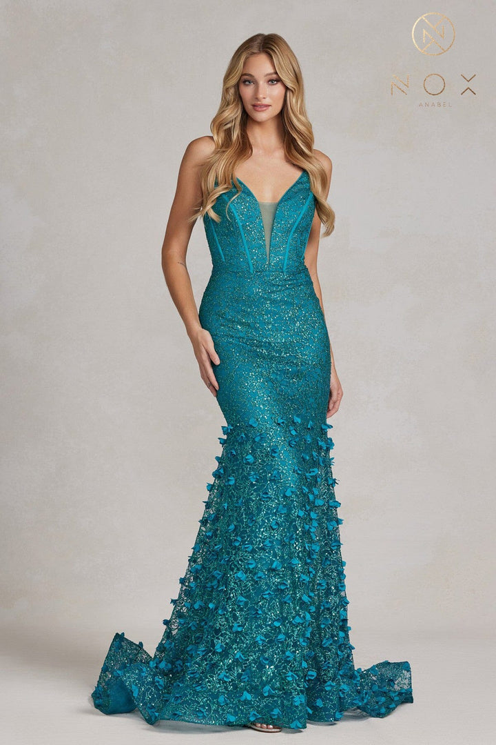 3D Floral Glitter Mermaid Gown by Nox Anabel C1110