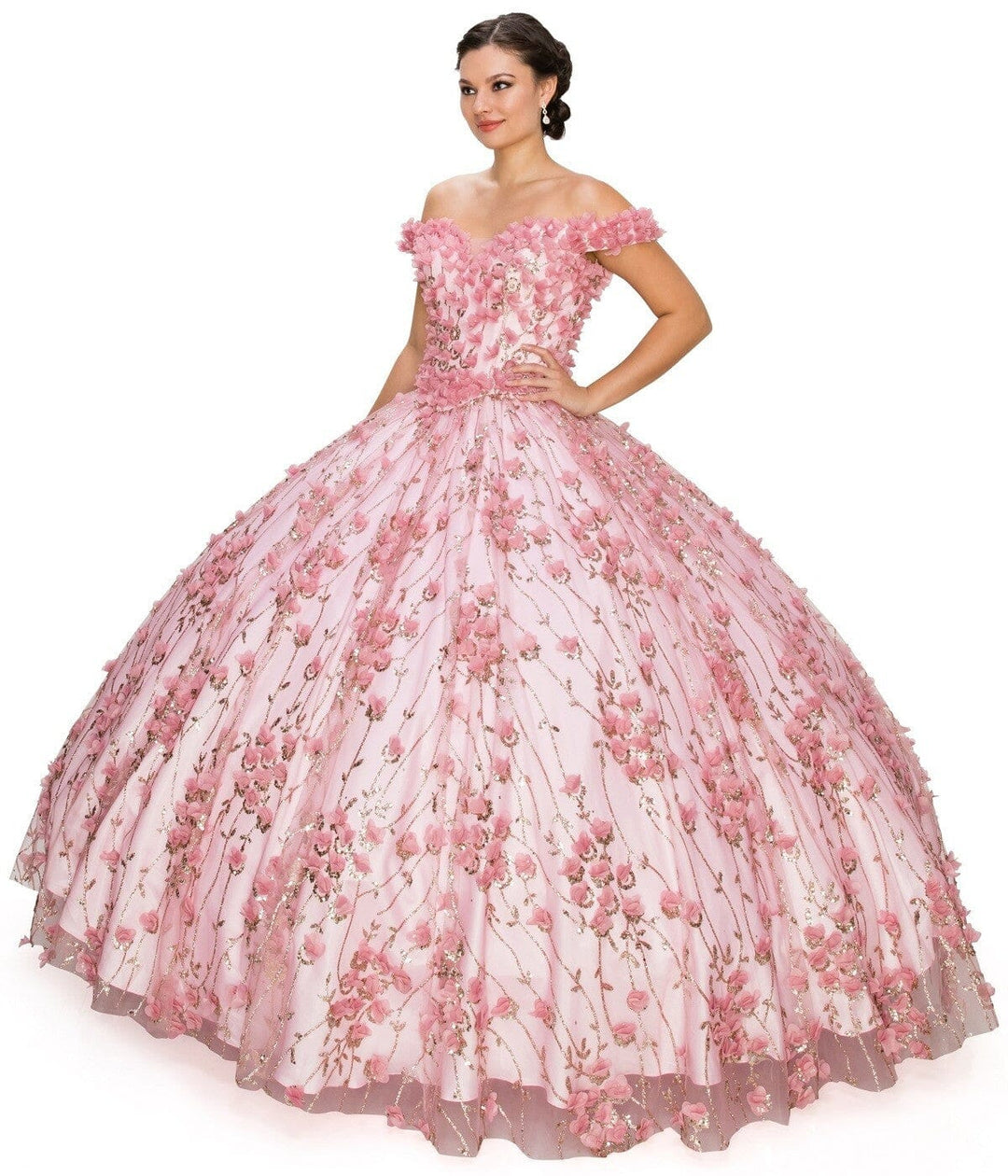 3D Floral Off Shoulder Ball Gown by Cinderella Couture 8021J