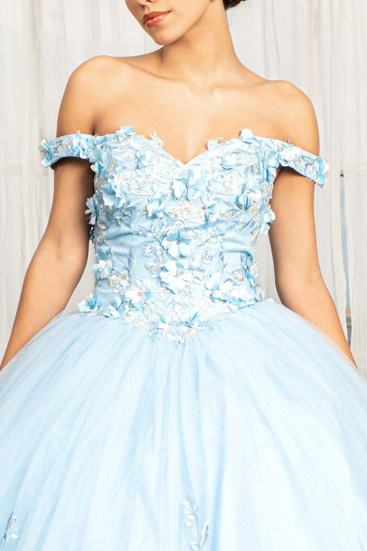 3D Floral Off Shoulder Ball Gown by Elizabeth K GL1960