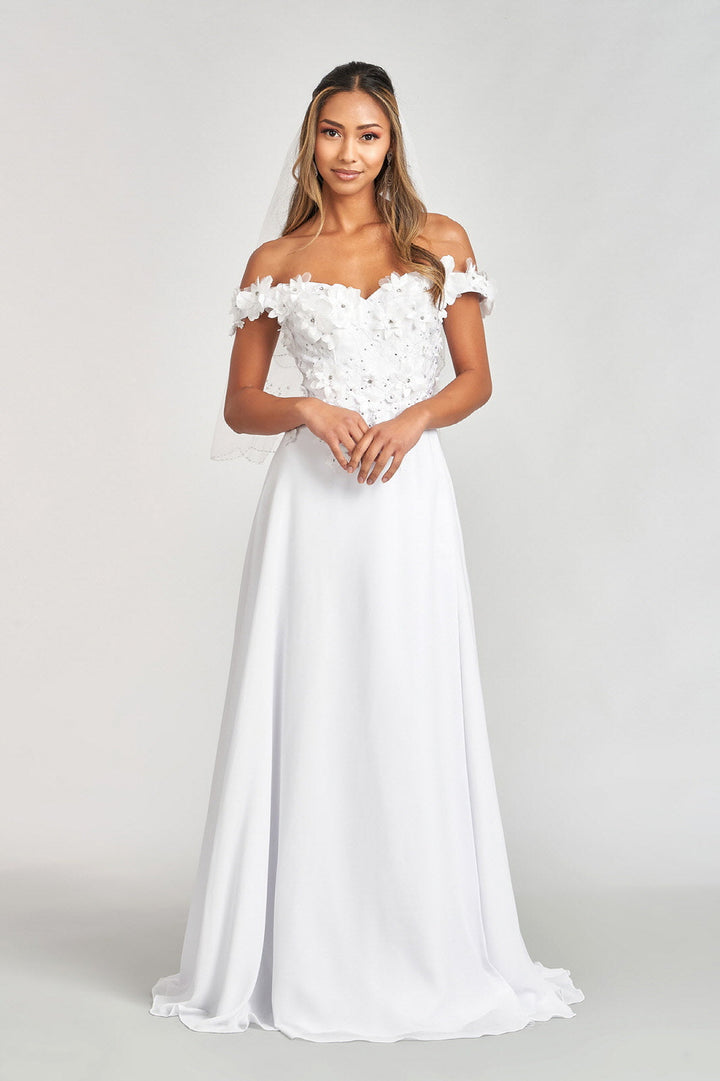 3D Floral Off Shoulder Slit Gown by Elizabeth K GL3018