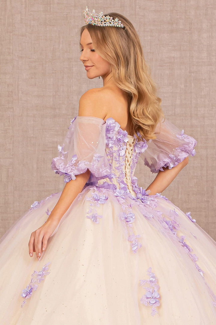 3D Floral Puff Sleeve Ball Gown by Elizabeth K GL3172