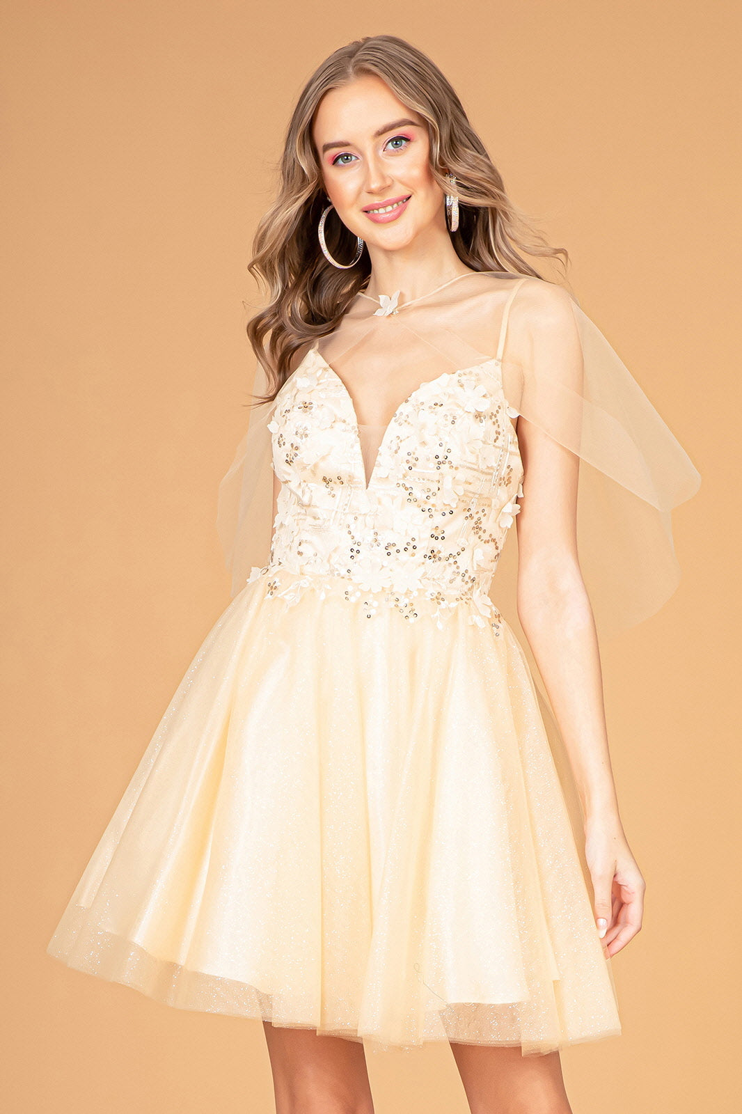 Elizabeth K GS3089 Glitter Cape Dress - Formal Dress Shops 2XL / Champagne Elizabeth K GS3089 Glitter Cape Dress - Formal Dress Shops 2XL / Champagne